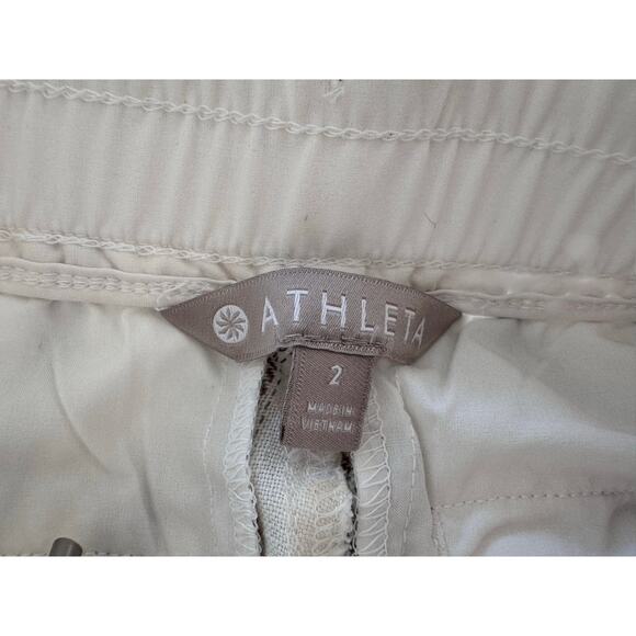 Athleta Cabo Linen Cream and Navy Striped Wide Leg Pants Size 2 - Picture 6 of 7